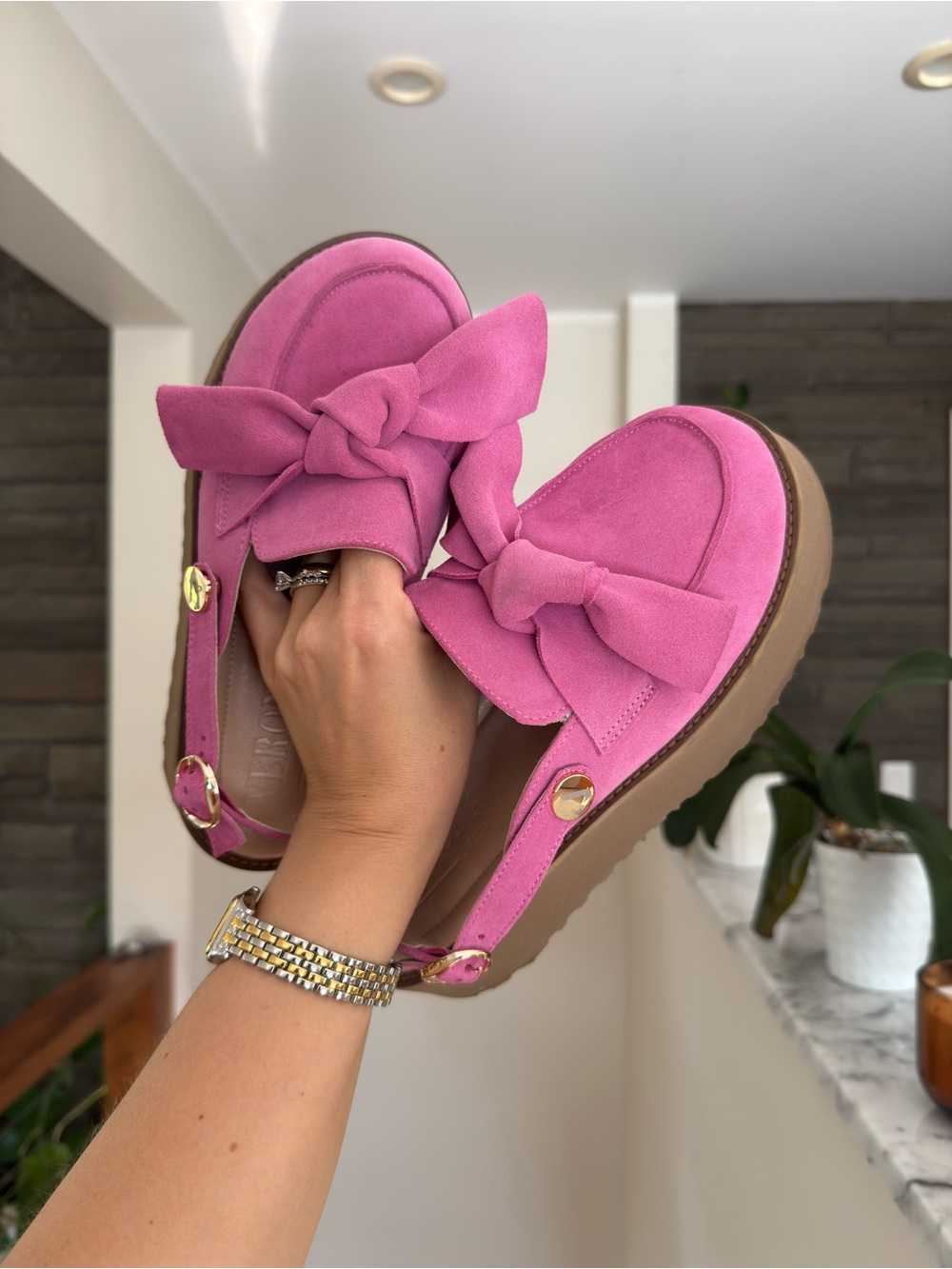 Women’s Pink Bow Platform Slingback Sandals